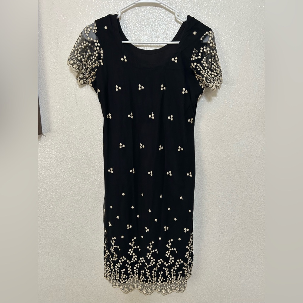 Elegant Dress with Gold Embroidered Details